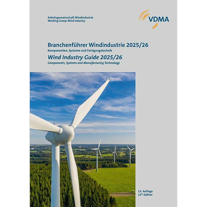 Cover des Branchenführers Windindustrie 2025/26 - Komponenten Systeme und Fertigungstechnik
