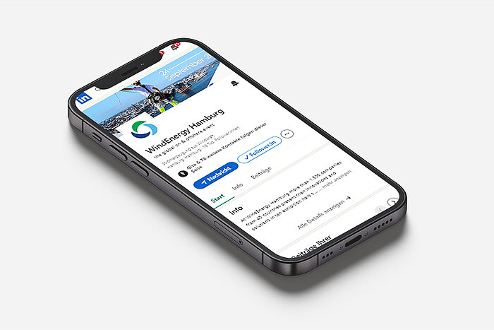 WindEnergy Hamburg @ LinkedIn Cell phone with WindEnergy Hamburg LinkedIn profile